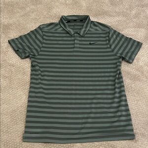 Nike Green Striped Polo Shirt Classic Design